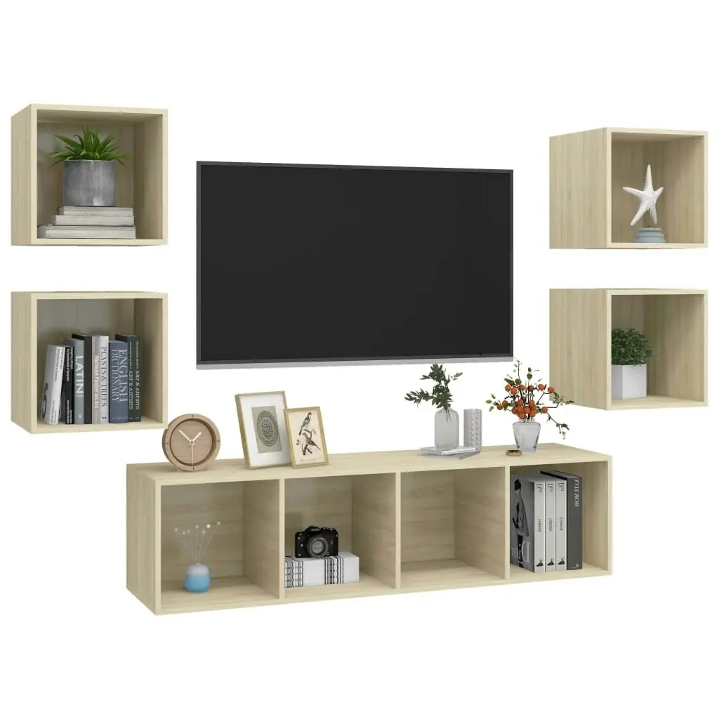 5 Piece TV Cabinet Set Sonoma Oak Engineered Wood 3079622