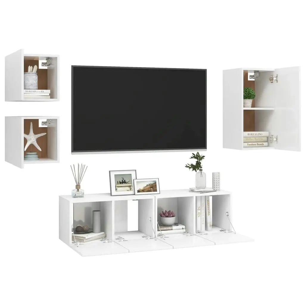 5 Piece TV Cabinet Set White Engineered Wood 3078695