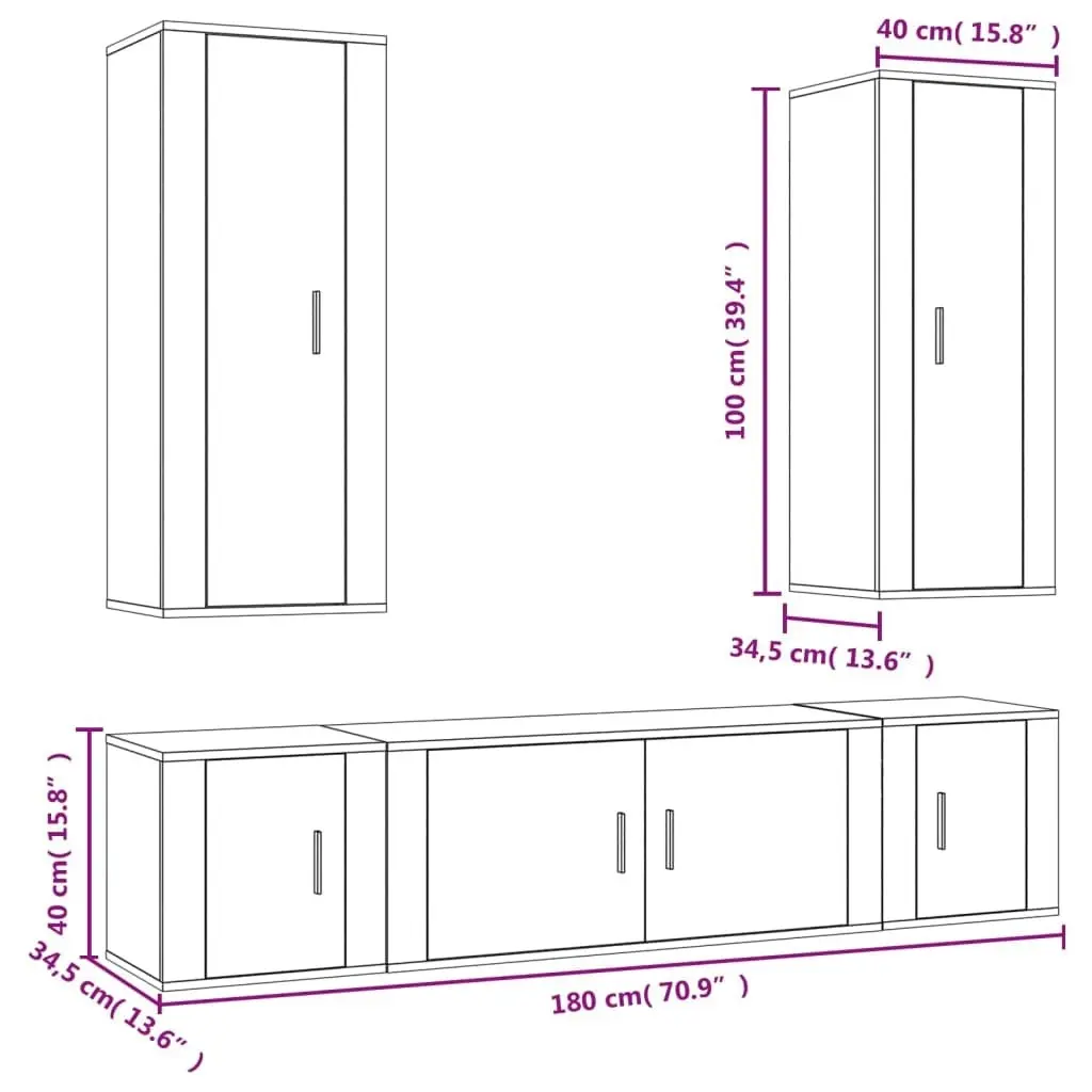 5 Piece TV Cabinet Set Sonoma Oak Engineered Wood 3188833