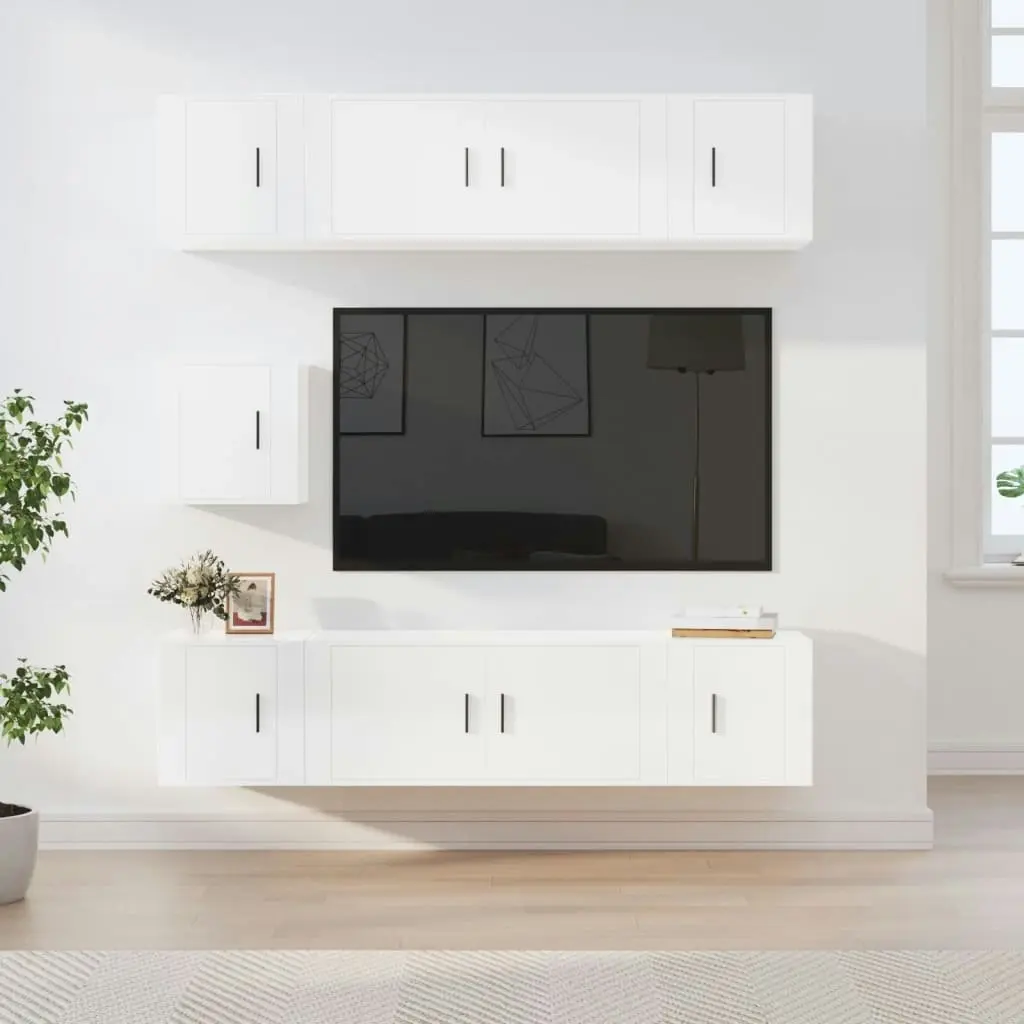 7 Piece TV Cabinet Set High Gloss White Engineered Wood 3188664