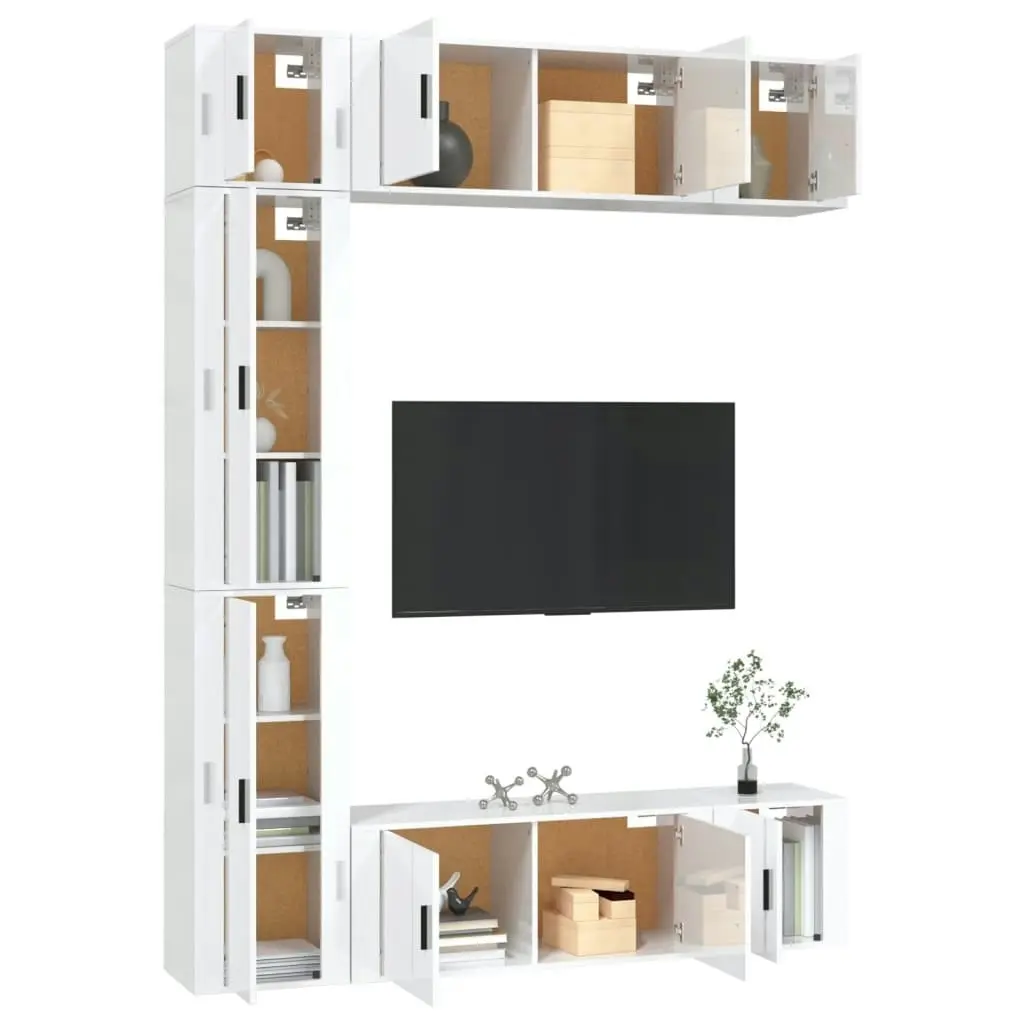 7 Piece TV Cabinet Set High Gloss White Engineered Wood 3188824