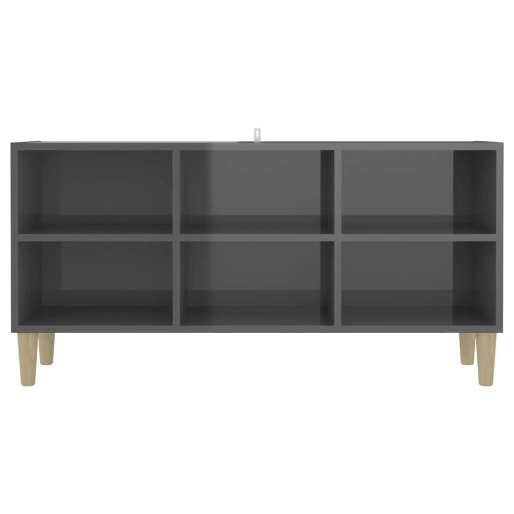 TV Cabinet with Solid Wood Legs High Gloss Grey 103.5x30x50 cm 805949