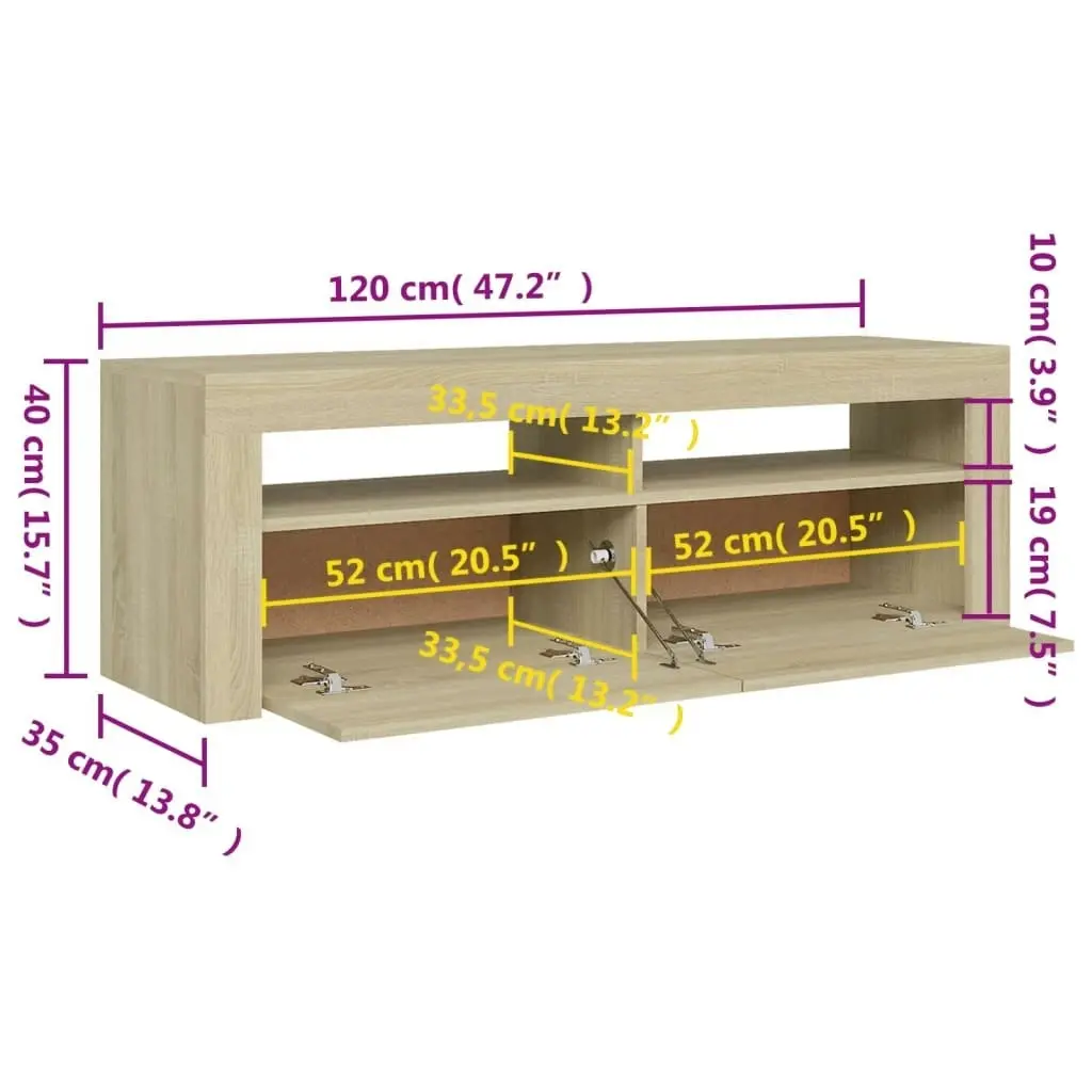 TV Cabinet with LED Lights Sonoma Oak 120x35x40 cm 804313