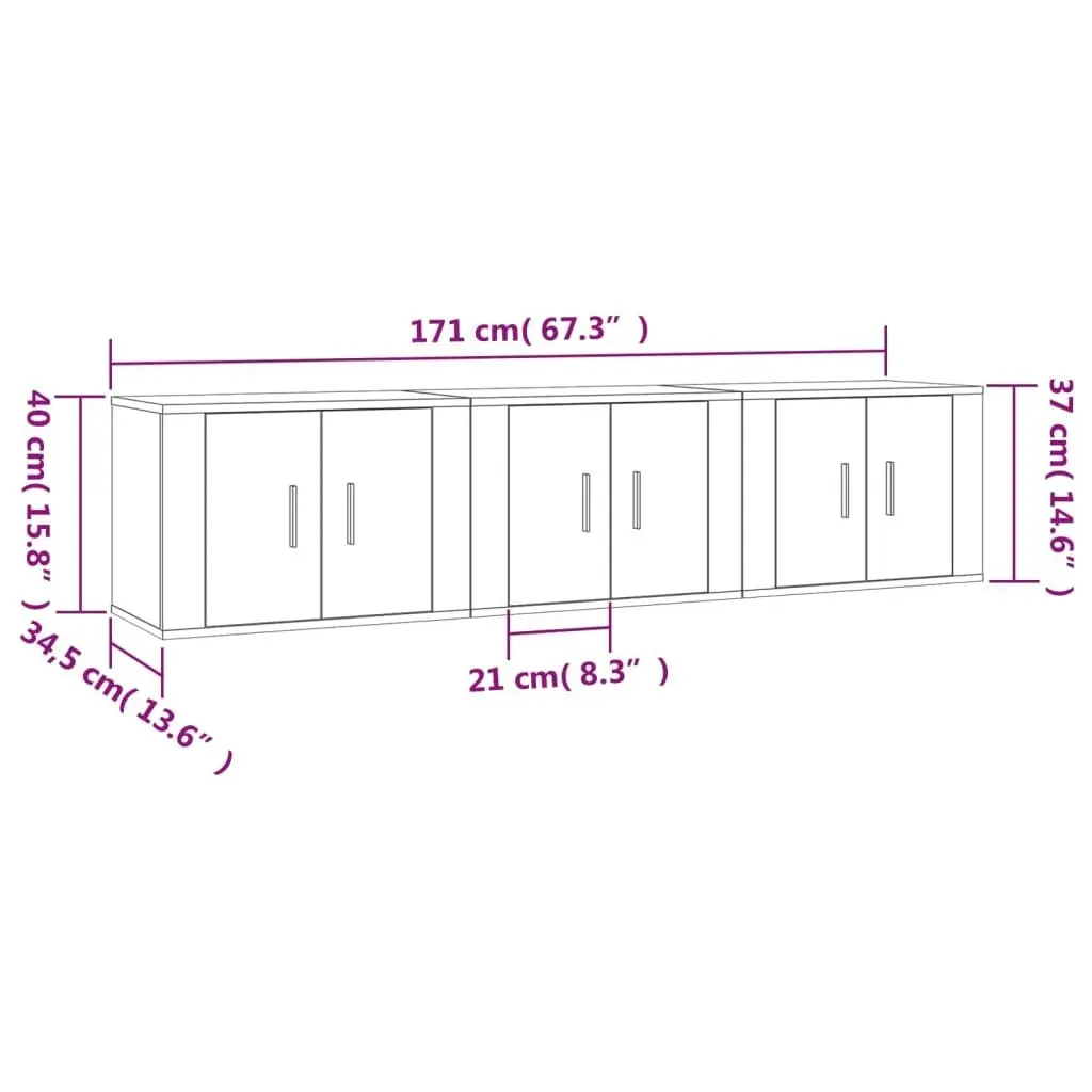 Wall-mounted TV Cabinets 3 pcs White 57x34.5x40 cm 3188342