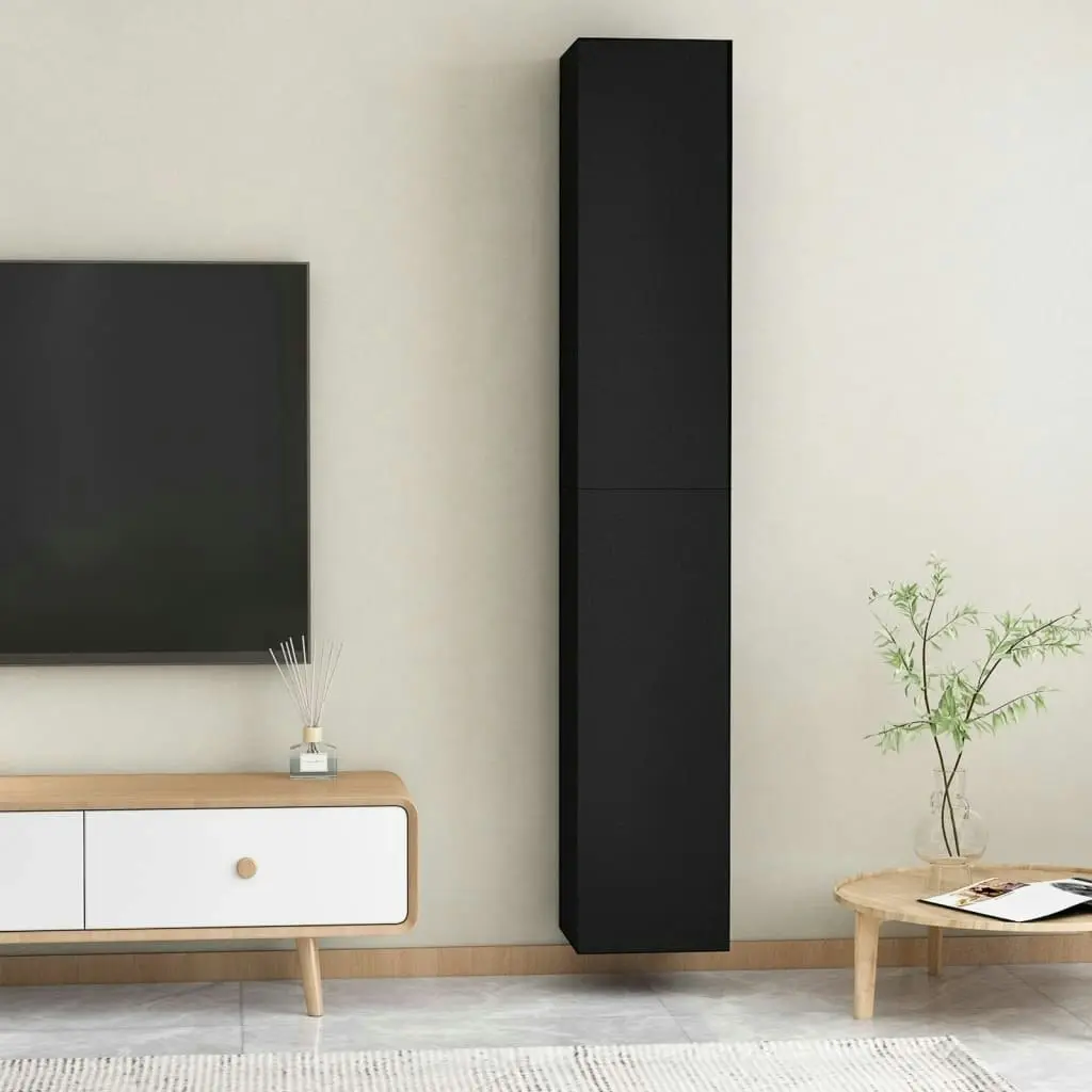 TV Cabinets 2 pcs Black 30.5x30x90 cm Engineered Wood 803347