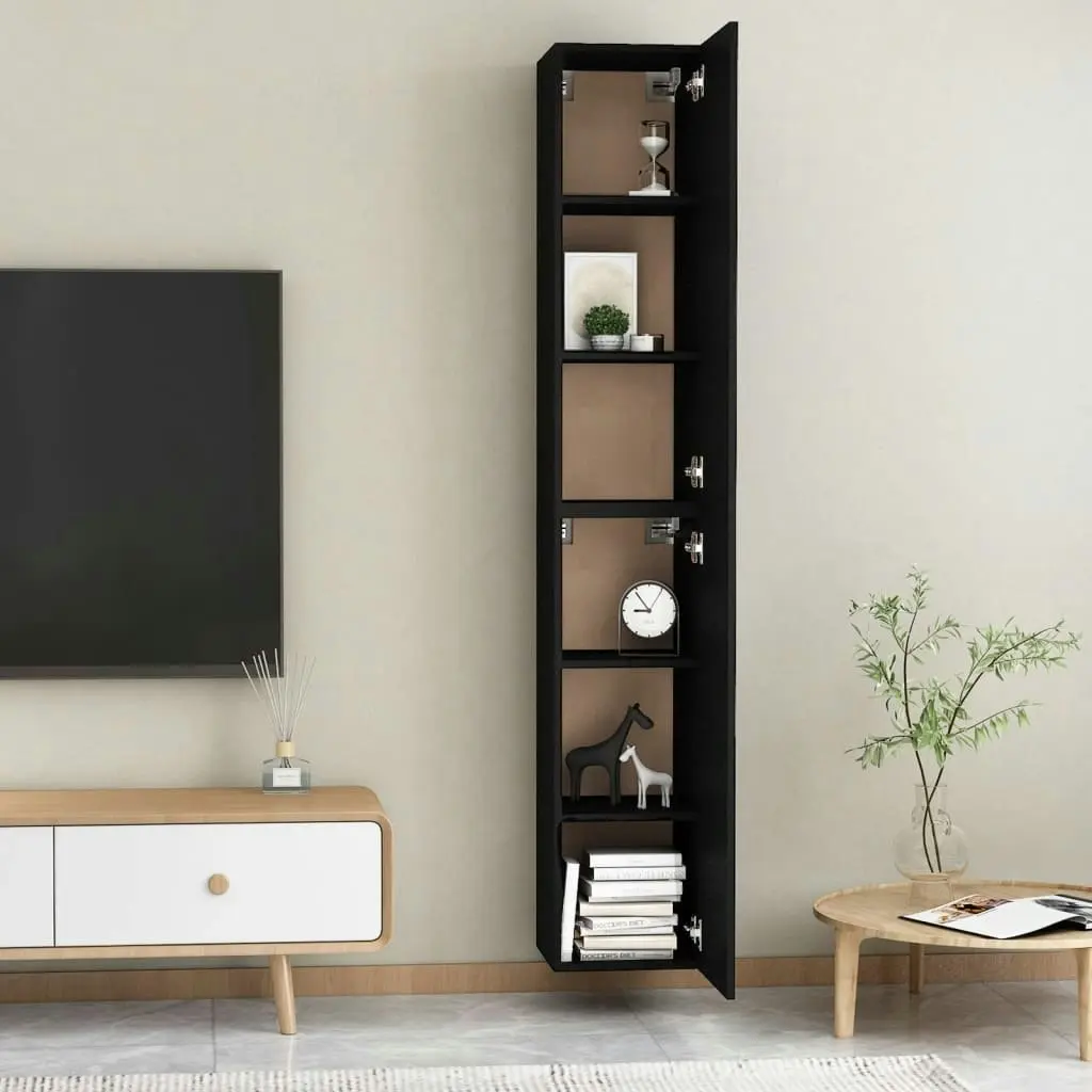 TV Cabinets 2 pcs Black 30.5x30x90 cm Engineered Wood 803347