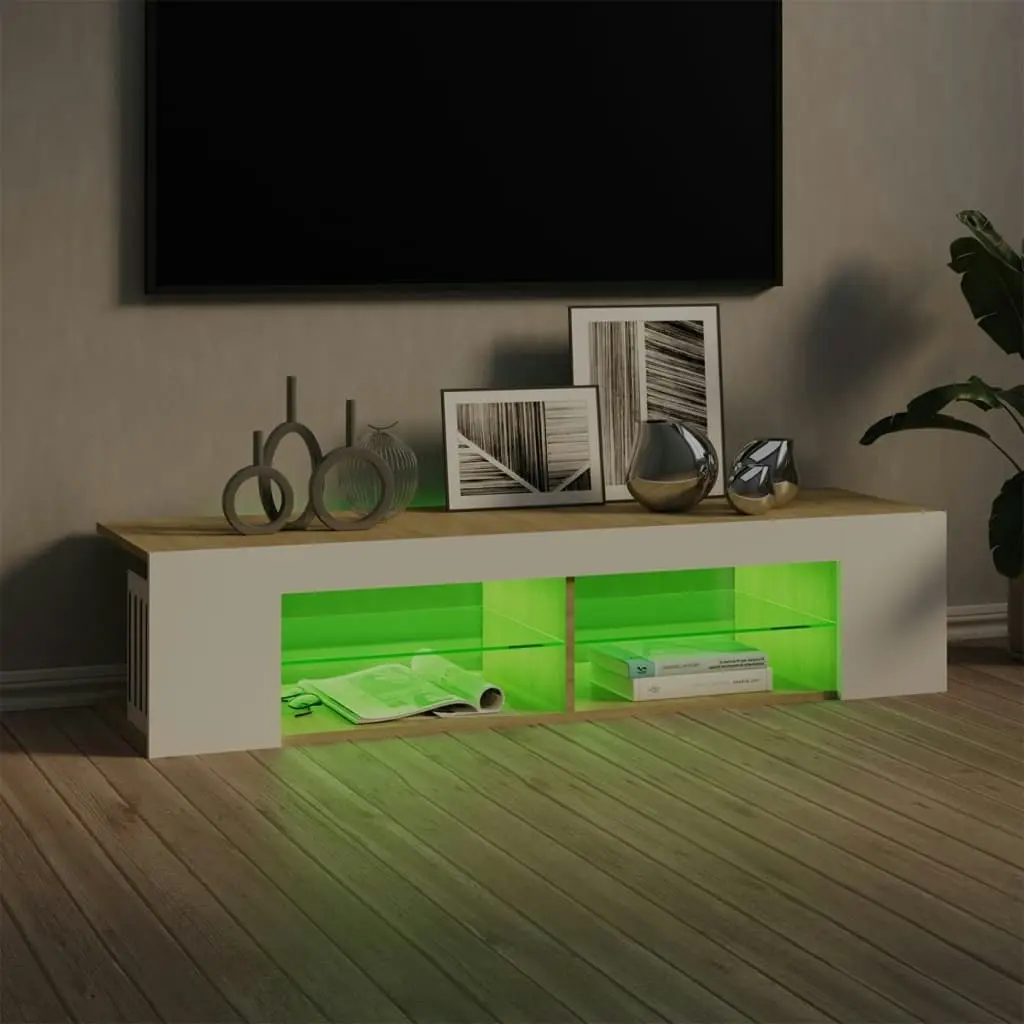 TV Cabinet with LED Lights White and Sonoma Oak 135x39x30 cm 804234