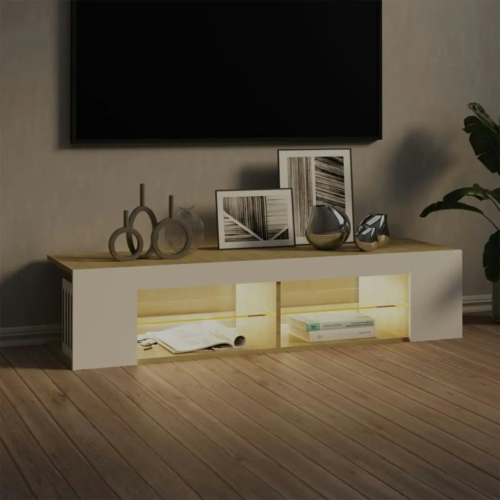 TV Cabinet with LED Lights White and Sonoma Oak 135x39x30 cm 804234