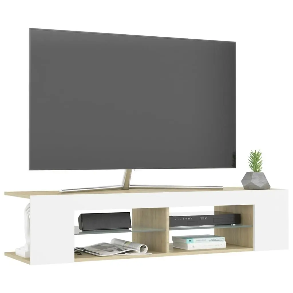 TV Cabinet with LED Lights White and Sonoma Oak 135x39x30 cm 804234