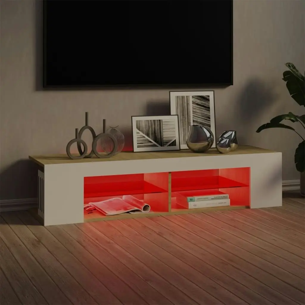 TV Cabinet with LED Lights White and Sonoma Oak 135x39x30 cm 804234