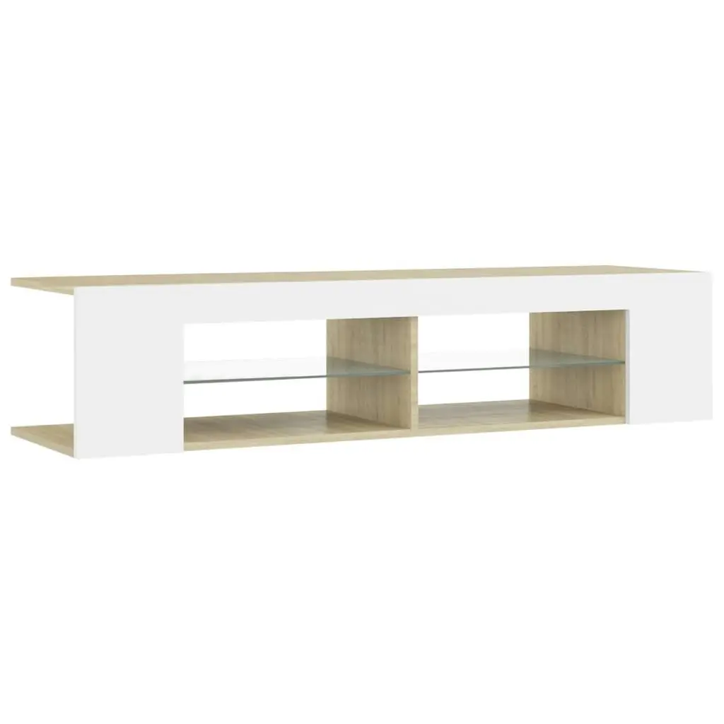 TV Cabinet with LED Lights White and Sonoma Oak 135x39x30 cm 804234