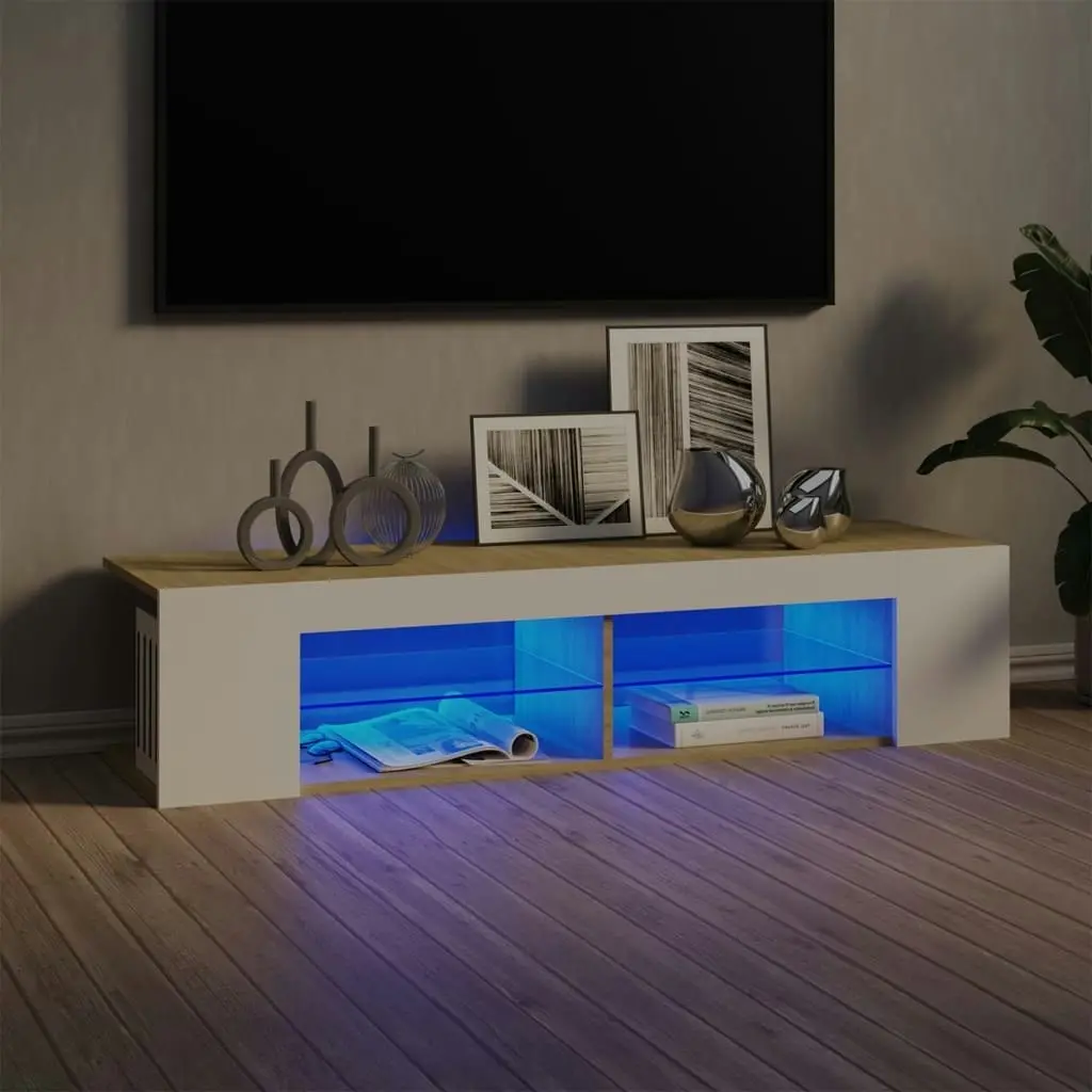 TV Cabinet with LED Lights White and Sonoma Oak 135x39x30 cm 804234