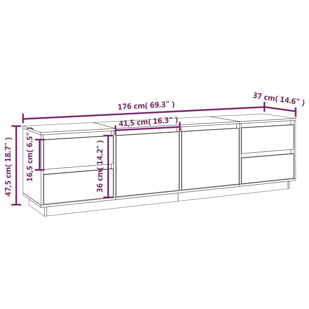 TV Cabinet 176x37x47.5 cm Solid Wood Pine 814319