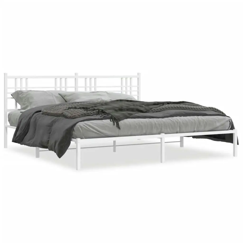 Metal Bed Frame with Headboard White 183x203 cm King Size 376377