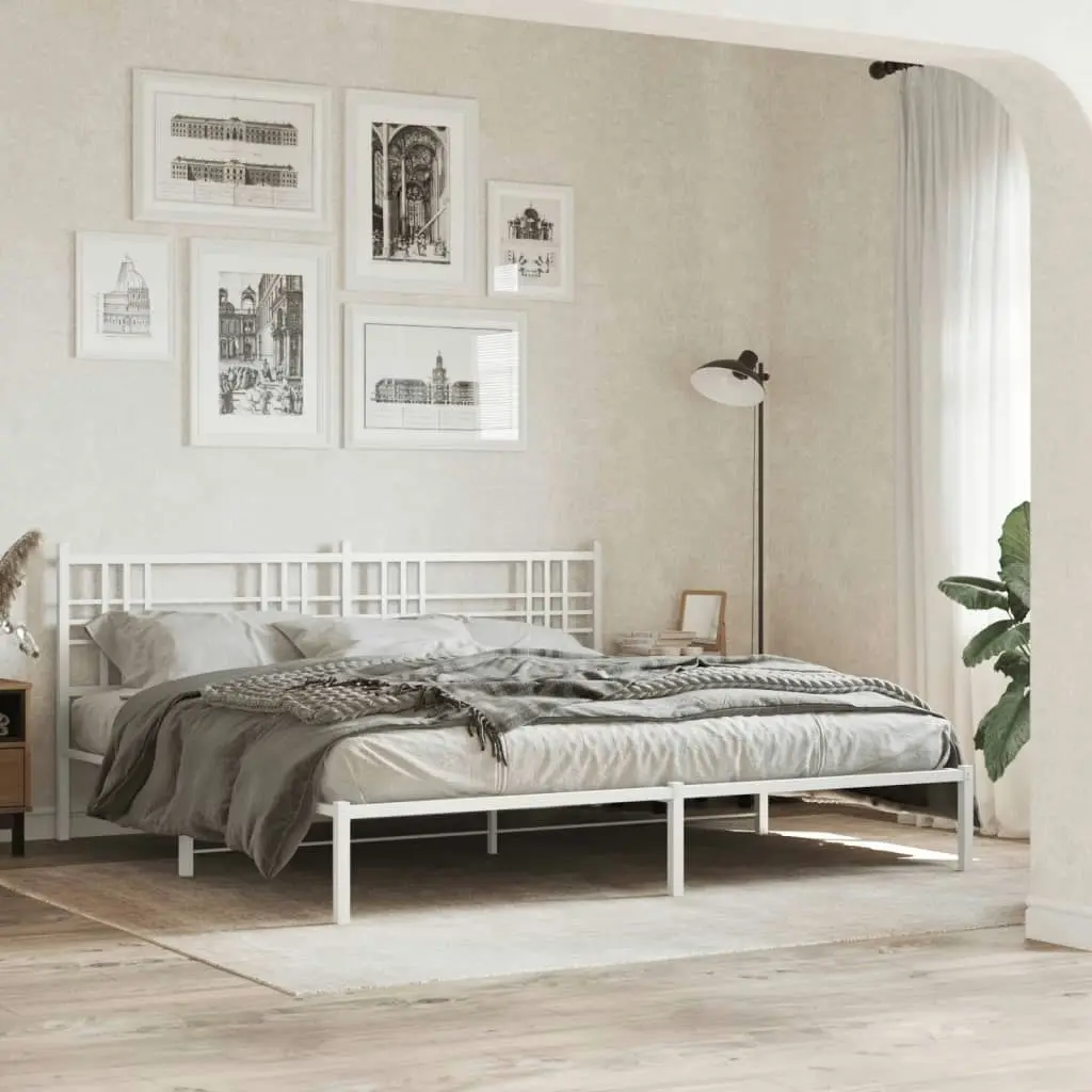 Metal Bed Frame with Headboard White 183x203 cm King Size 376377