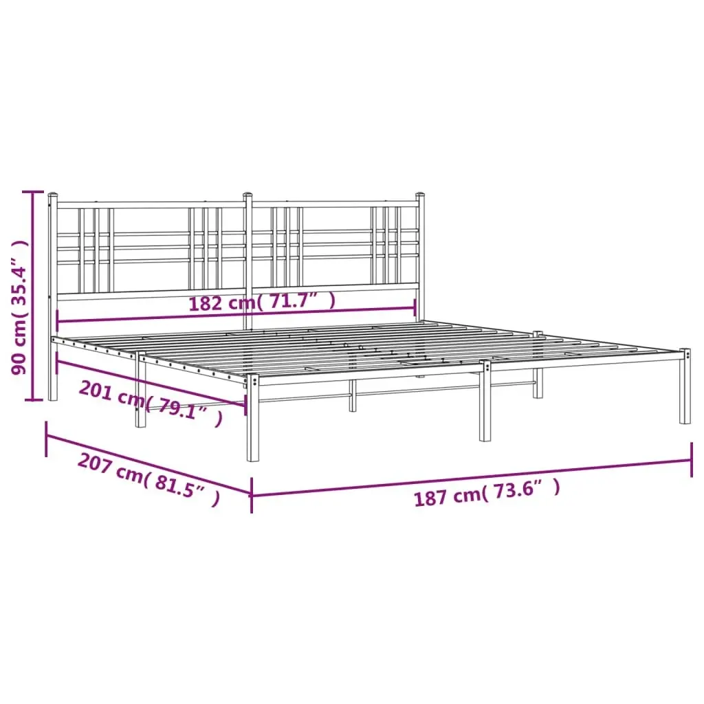 Metal Bed Frame with Headboard White 183x203 cm King Size 376377