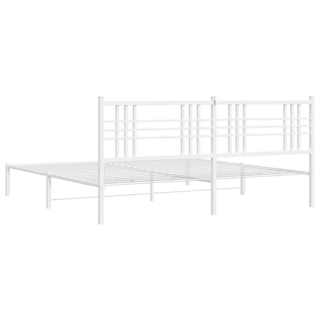 Metal Bed Frame with Headboard White 183x203 cm King Size 376377