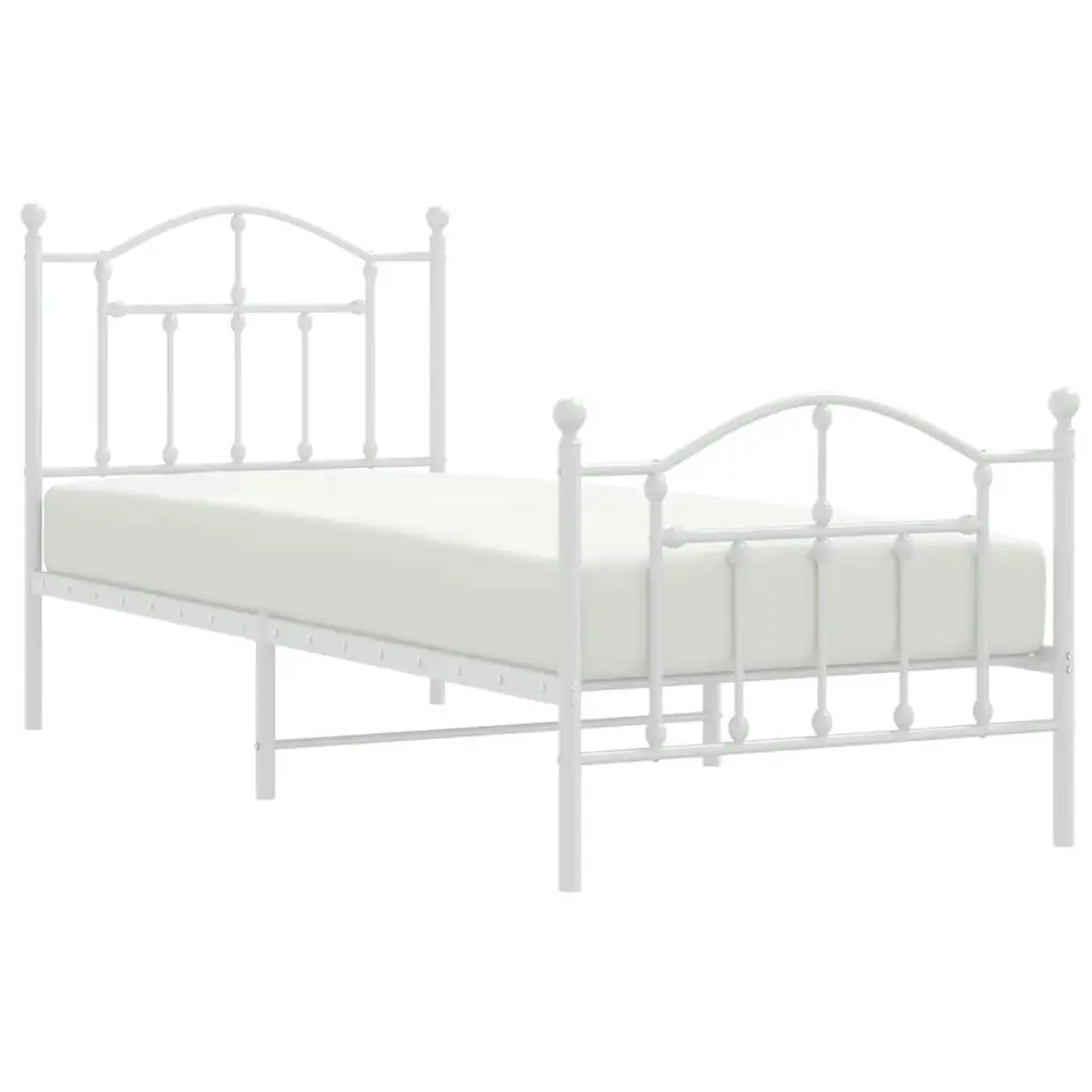 Metal Bed Frame with Headboard and Footboard White 92x187 cm Single Size 353498