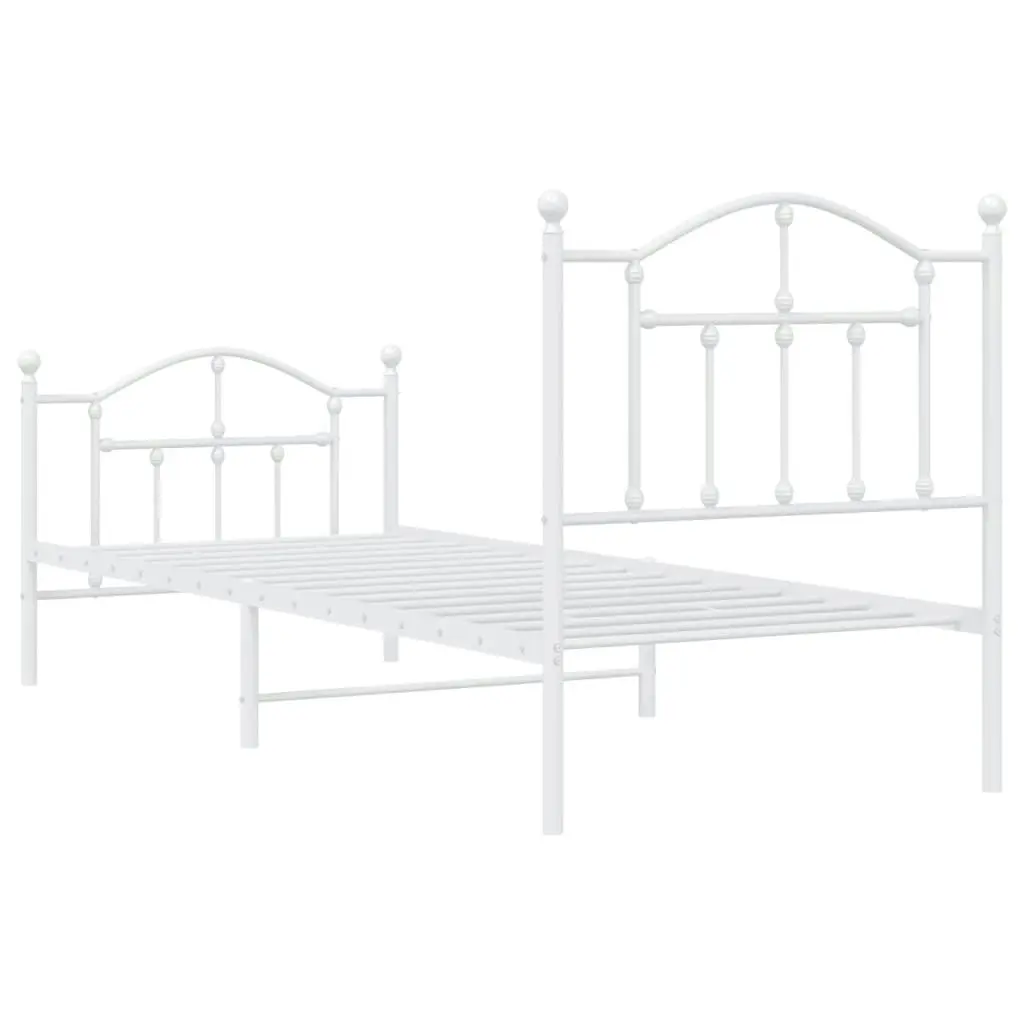 Metal Bed Frame with Headboard and Footboard White 92x187 cm Single Size 353498