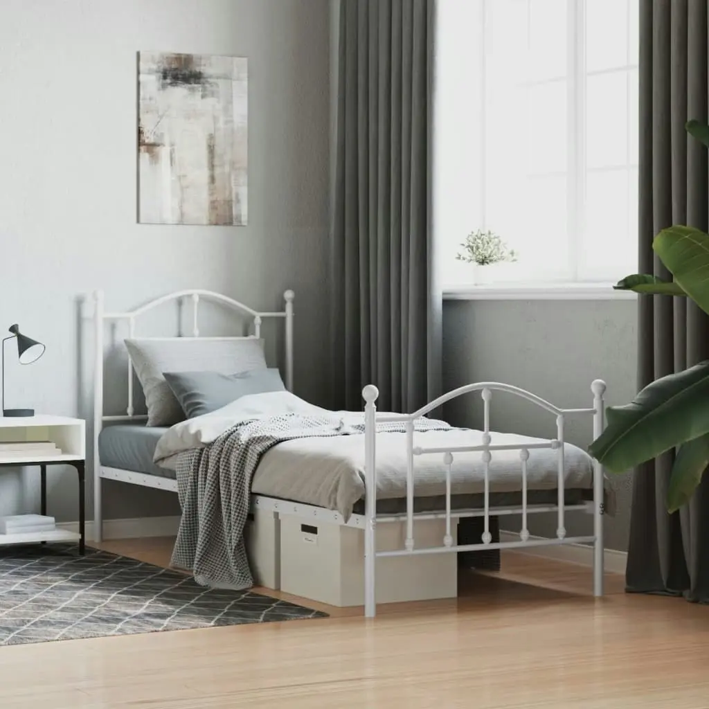 Metal Bed Frame with Headboard and Footboard White 92x187 cm Single Size 353498