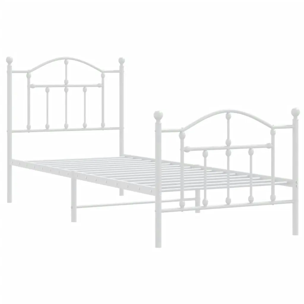 Metal Bed Frame with Headboard and Footboard White 92x187 cm Single Size 353498