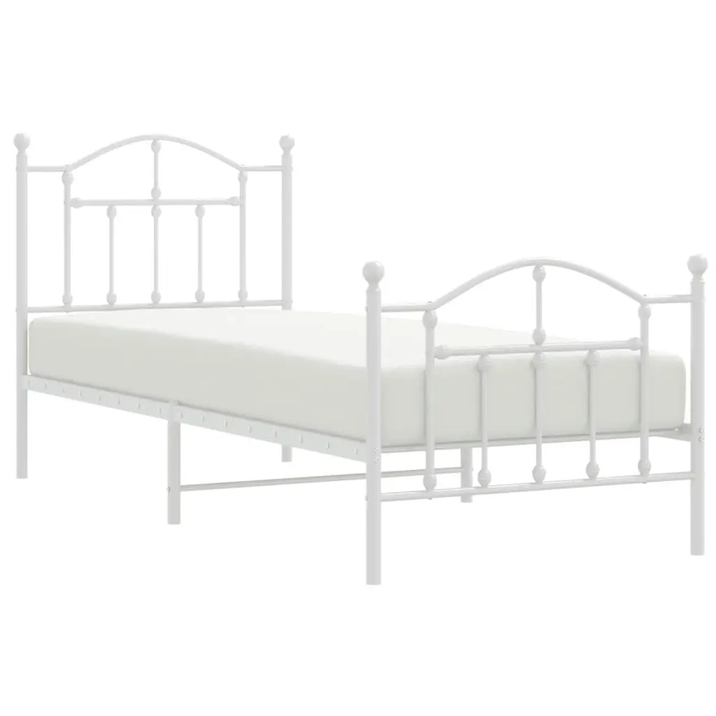 Metal Bed Frame with Headboard and Footboard White 92x187 cm Single Size 353498