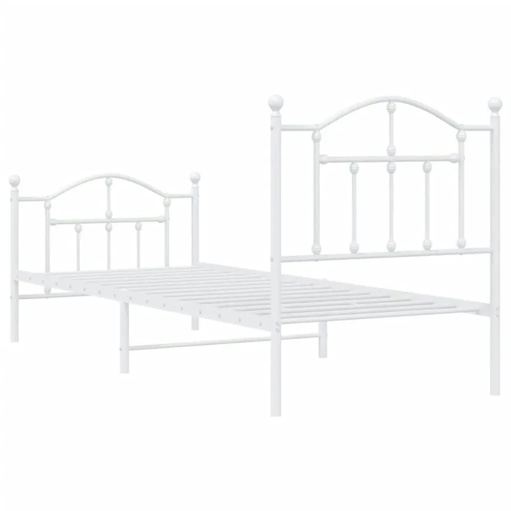 Metal Bed Frame with Headboard and Footboard White 92x187 cm Single Size 353498