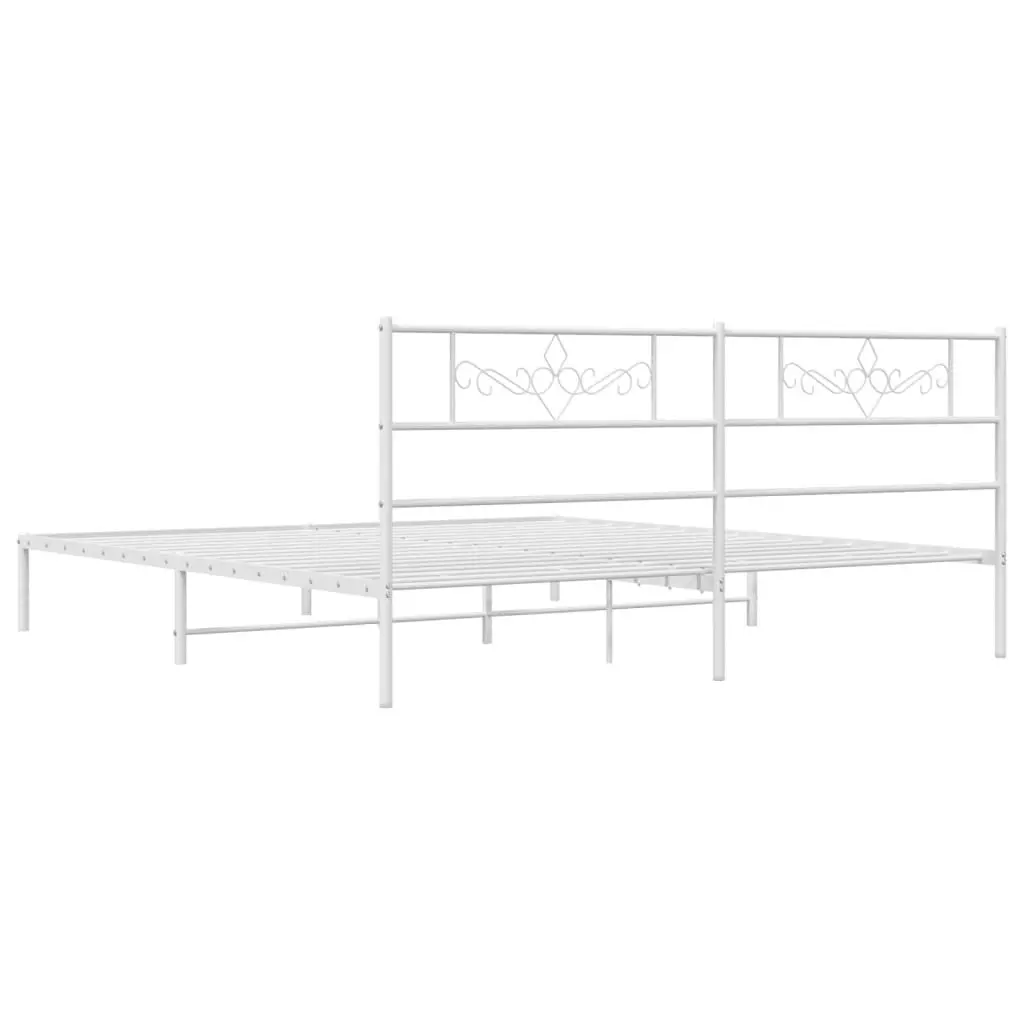 Metal Bed Frame with Headboard White 183x203 cm King Size 355320