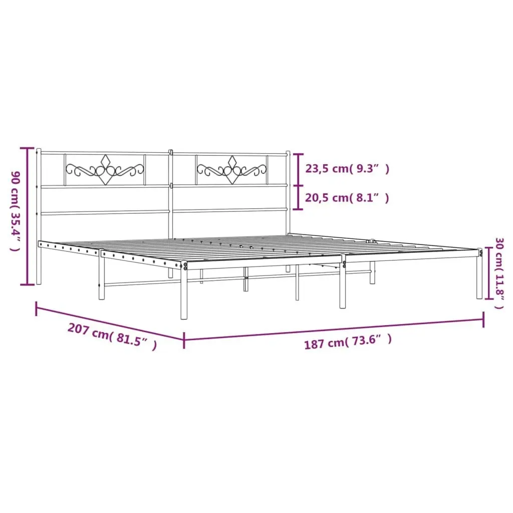 Metal Bed Frame with Headboard White 183x203 cm King Size 355320