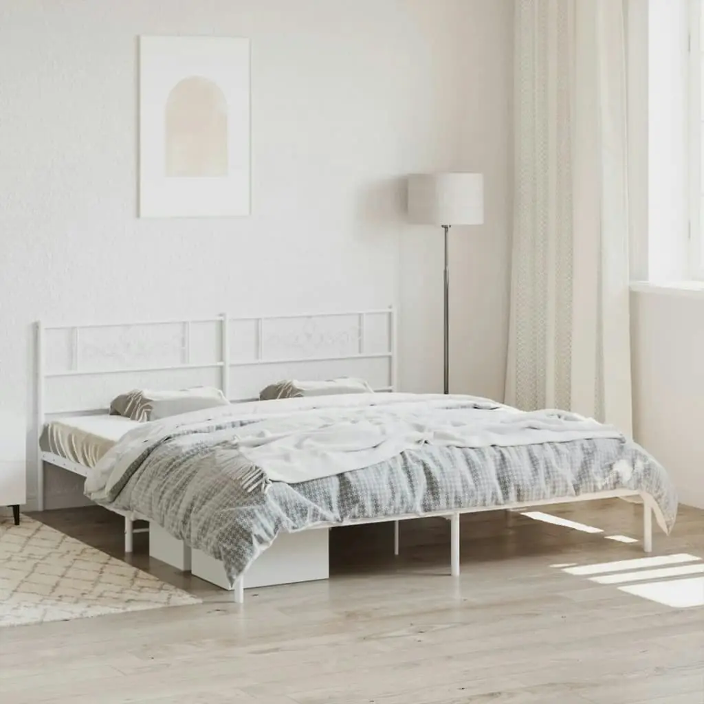 Metal Bed Frame with Headboard White 183x203 cm King Size 355320