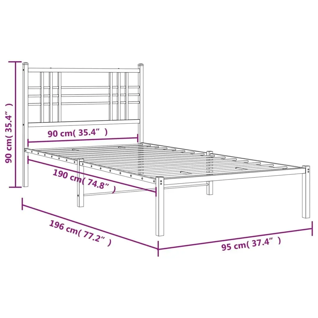 Metal Bed Frame with Headboard White 90x190 cm 376365