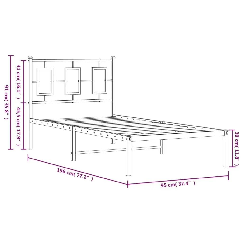 Metal Bed Frame with Headboard White 90x190 cm 374282