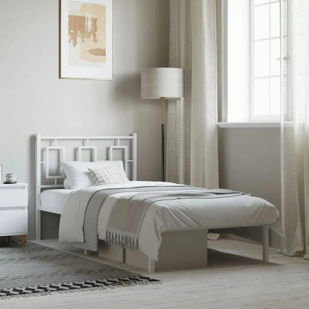 Metal Bed Frame with Headboard White 90x190 cm 374282