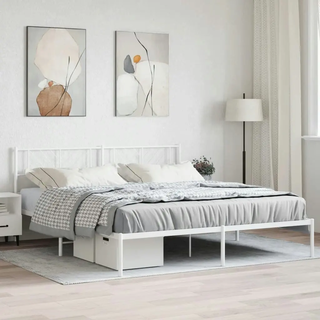 Metal Bed Frame with Headboard White 183x203 cm King Size 372232