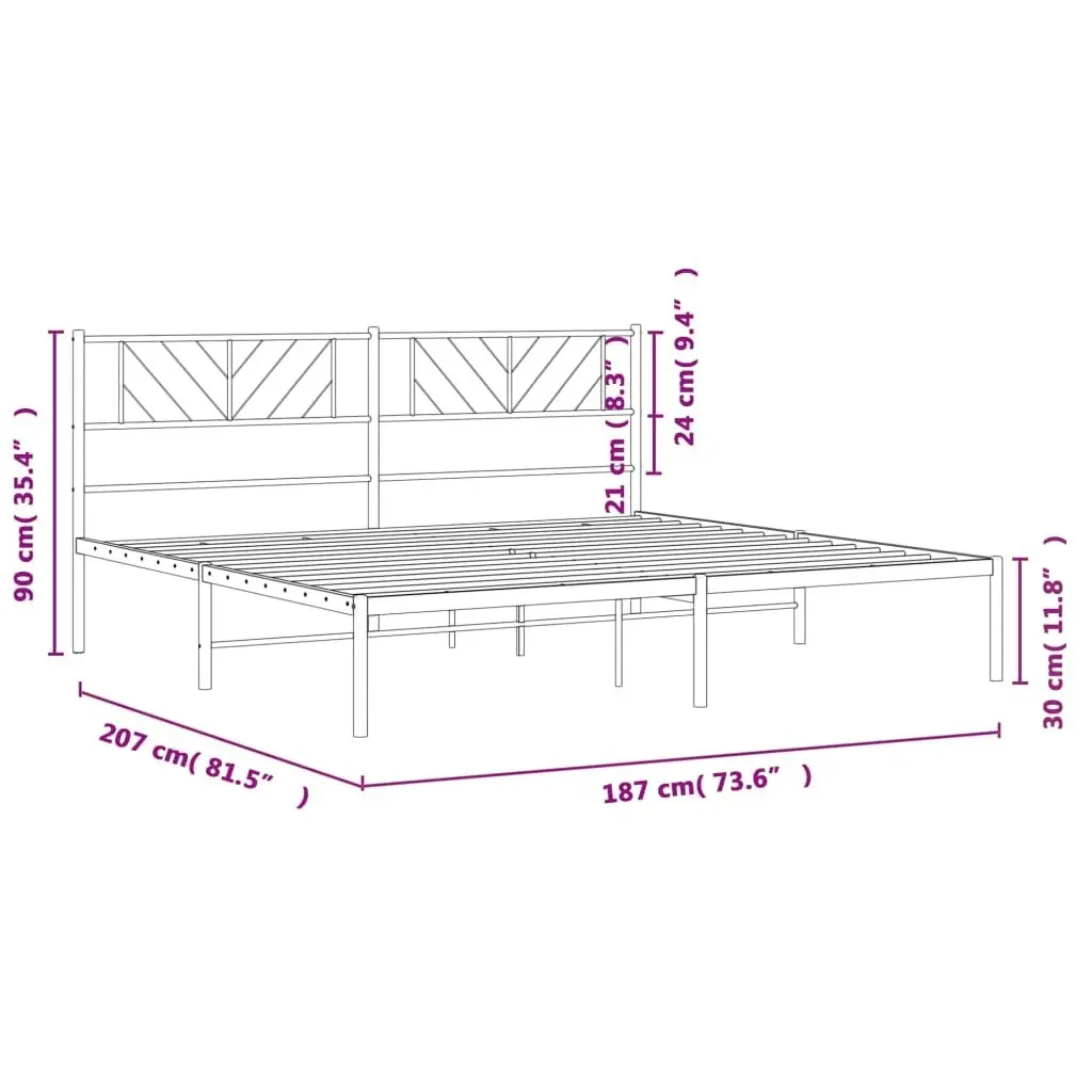 Metal Bed Frame with Headboard White 183x203 cm King Size 372232