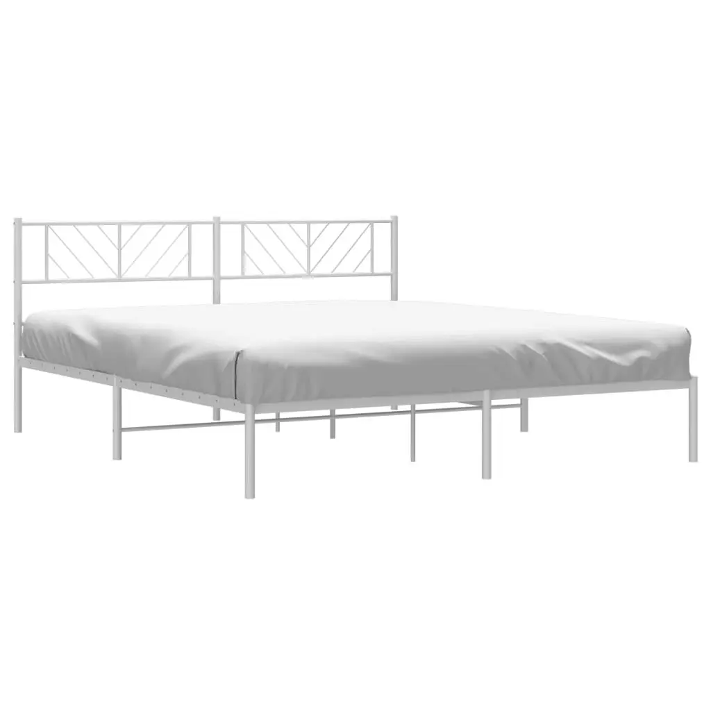 Metal Bed Frame with Headboard White 183x203 cm King Size 372232