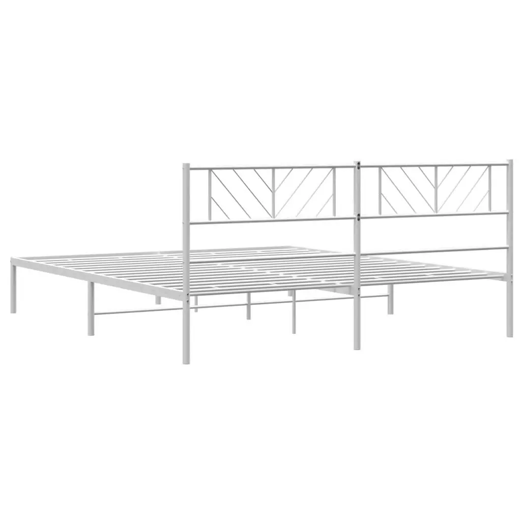 Metal Bed Frame with Headboard White 183x203 cm King Size 372232