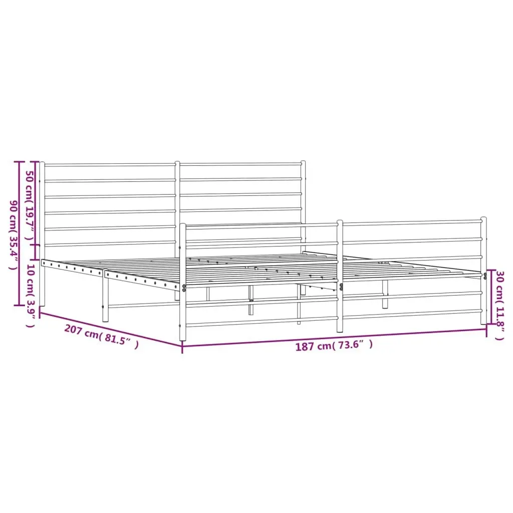 Metal Bed Frame without Mattress with Footboard White 183x203 cm King 352390