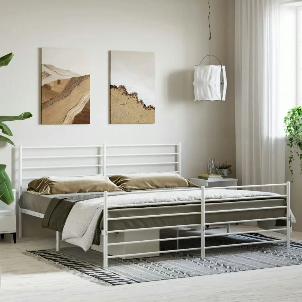 Metal Bed Frame without Mattress with Footboard White 183x203 cm King 352390