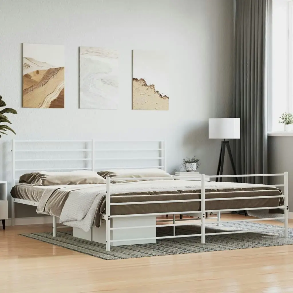 Metal Bed Frame without Mattress with Footboard White 183x203 cm King 352390