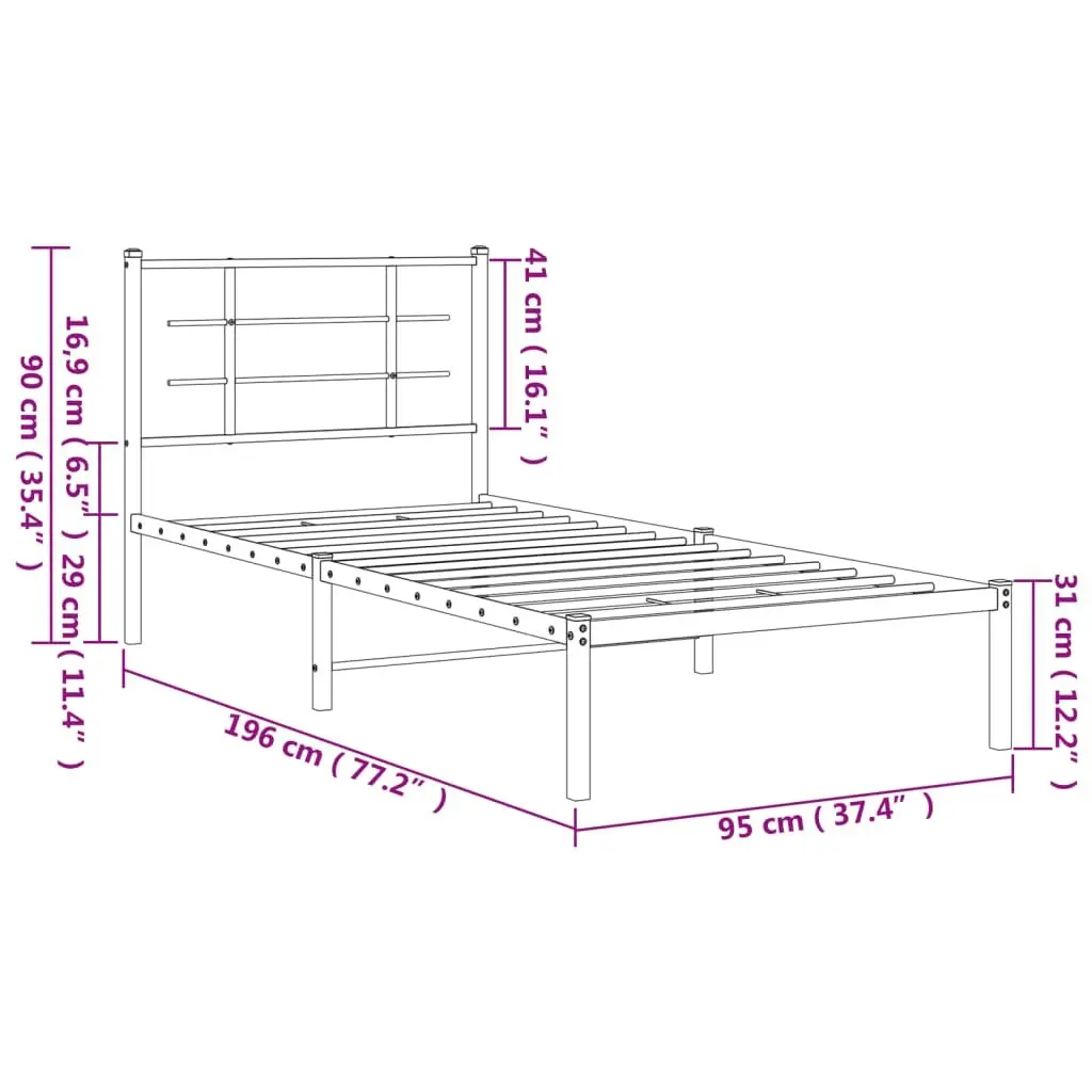 Metal Bed Frame with Headboard White 90x190 cm 355602