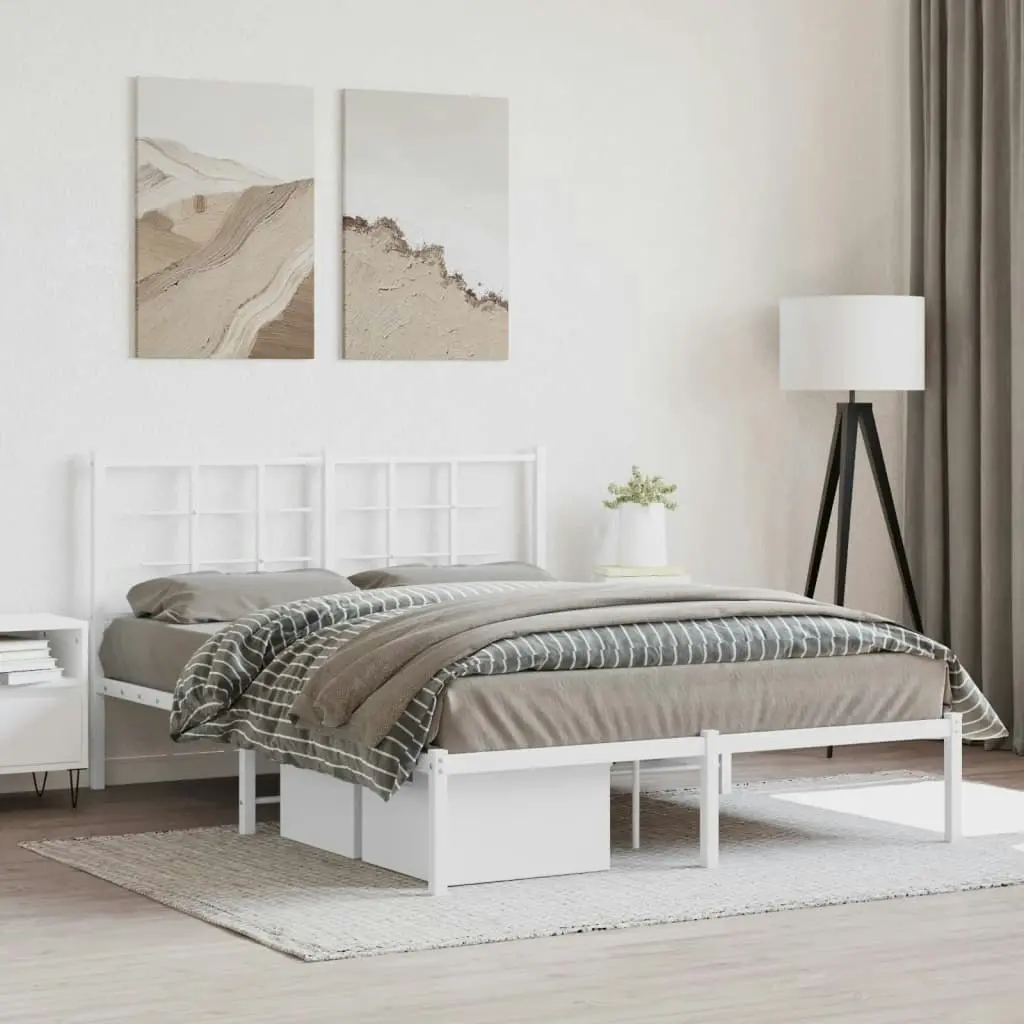 Metal Bed Frame with Headboard White 135x190 cm 355609