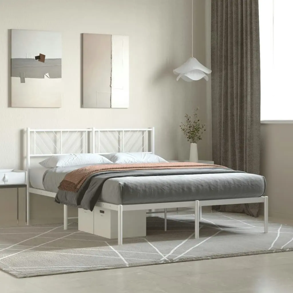 Metal Bed Frame with Headboard White 135x190 cm 372227