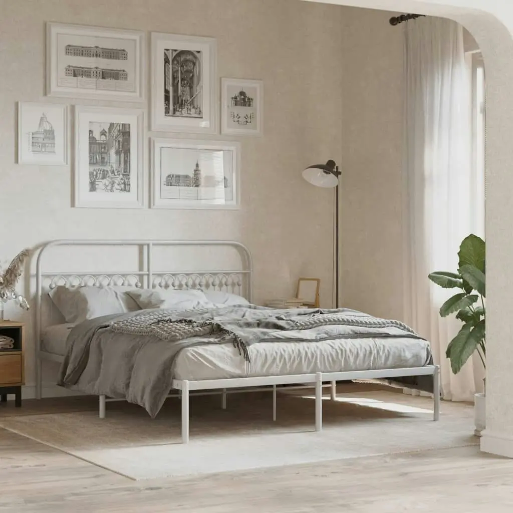 Metal Bed Frame with Headboard White 150x200 cm 376651