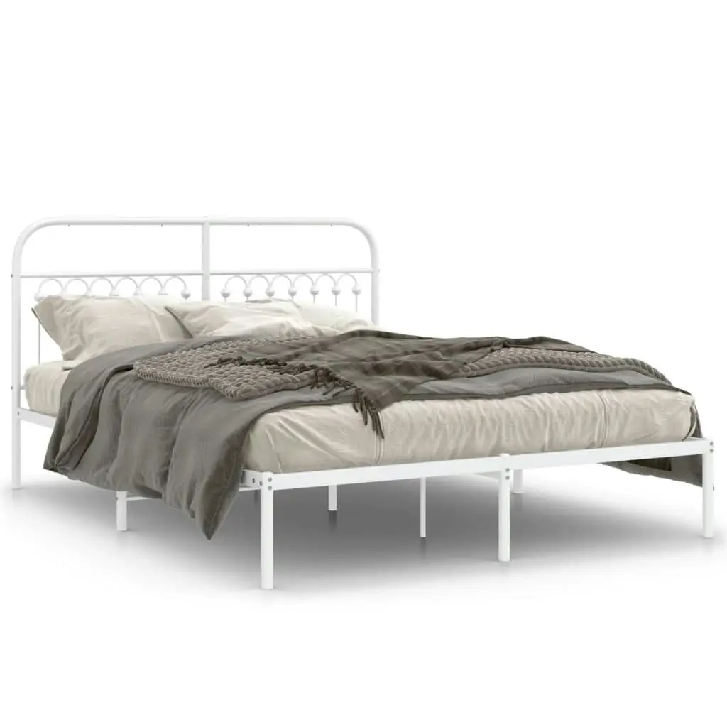 Metal Bed Frame with Headboard White 150x200 cm 376651