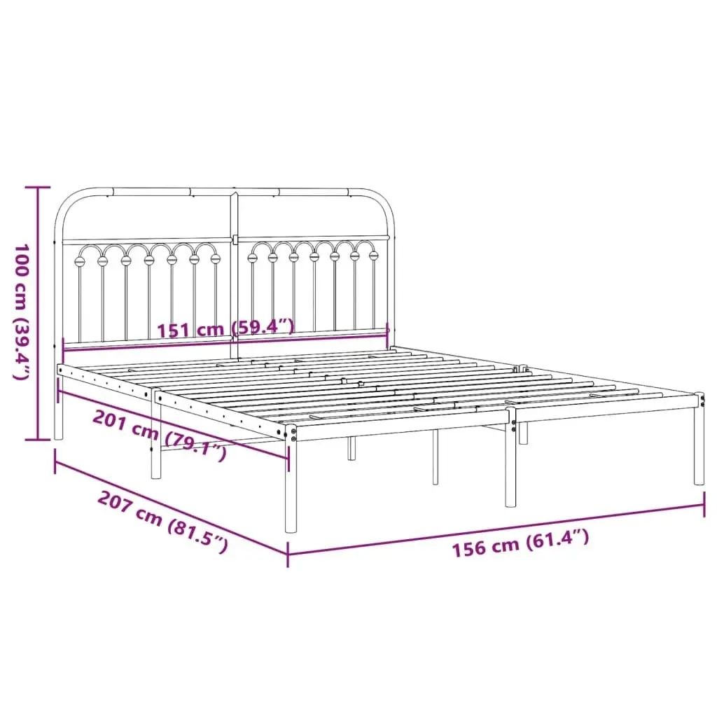 Metal Bed Frame with Headboard White 150x200 cm 376651