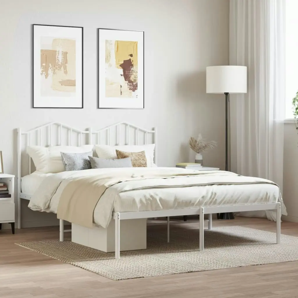 Metal Bed Frame with Headboard White 135x190 cm 373837