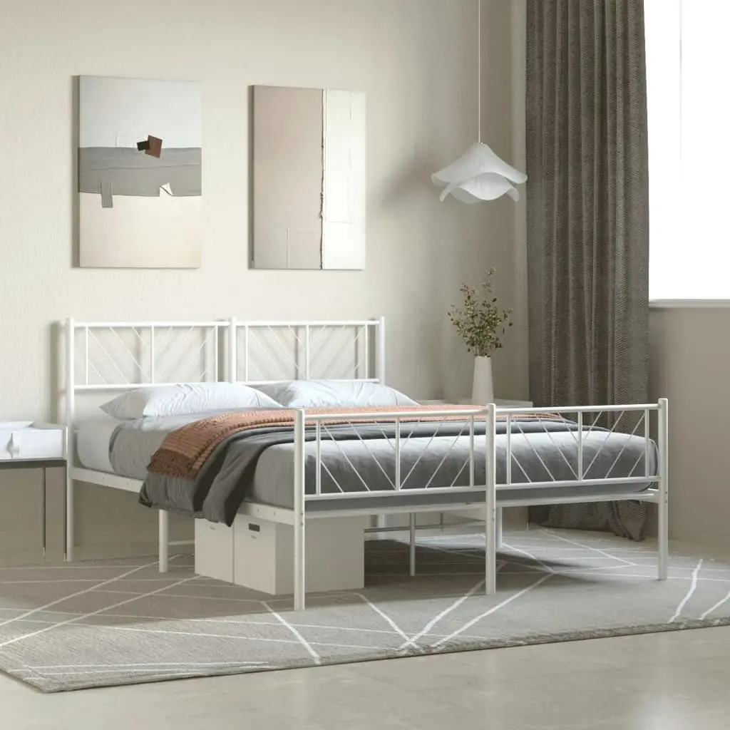 Metal Bed Frame with Headboard and Footboard White 135x190 cm 372245