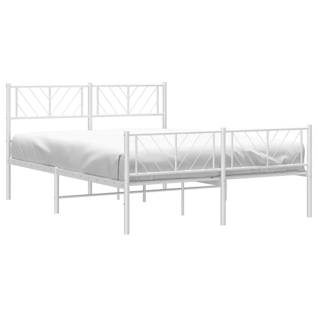 Metal Bed Frame with Headboard and Footboard White 135x190 cm 372245