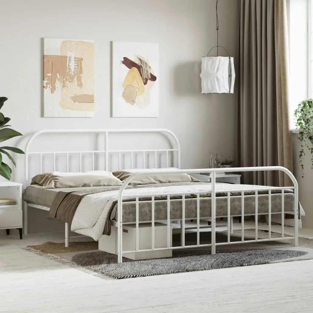 Metal Bed Frame with Headboard and Footboard White 183x203 cm King 353706